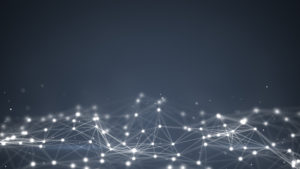 Abstract glowing digital network of connected nodes