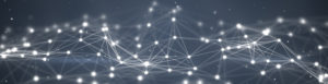 Abstract digital network of glowing nodes