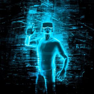 Holographic neon figure using virtual reality headset